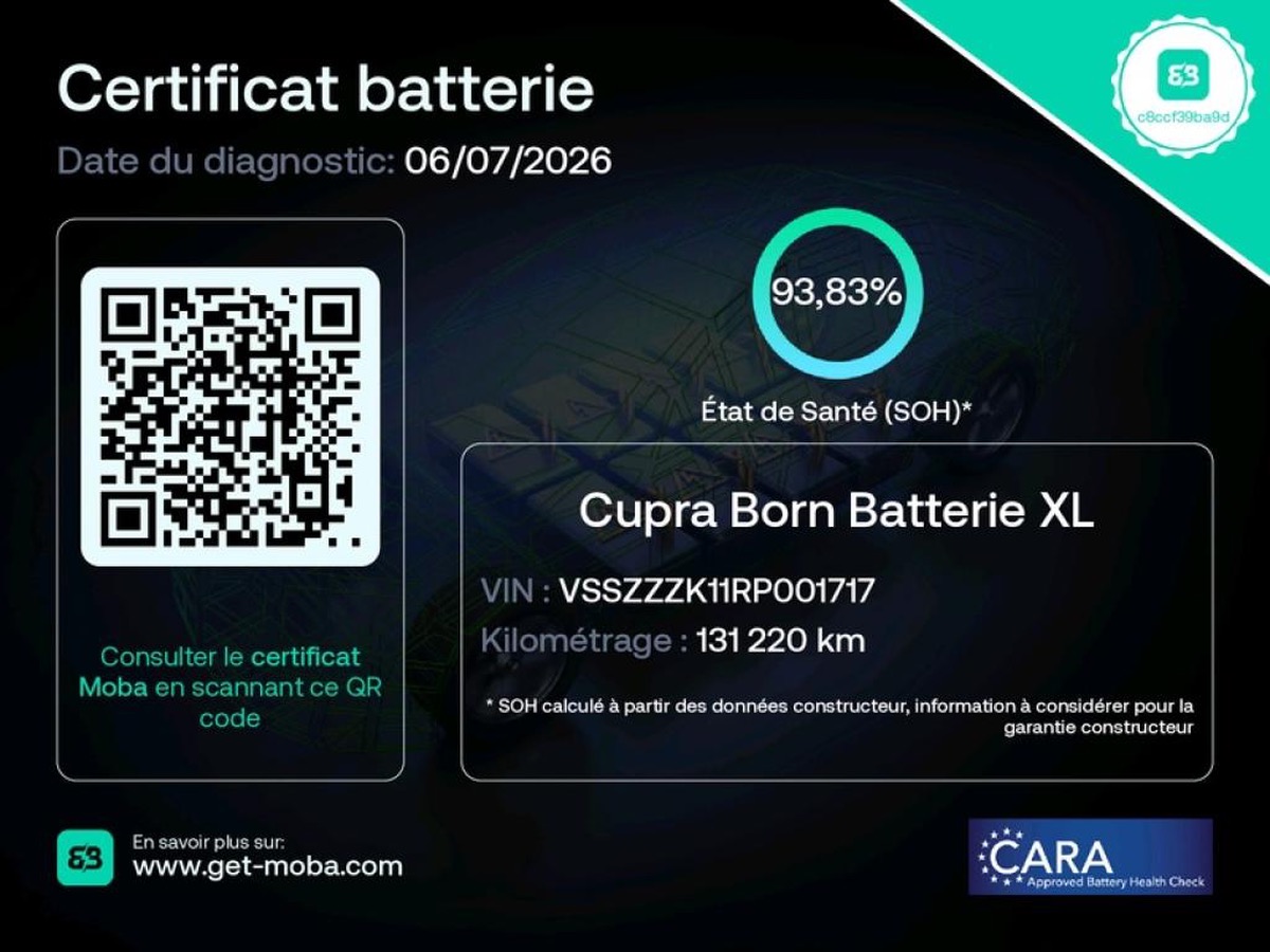 Cupra Born 230CH VZ BATTERIE XL 77kWh / SOH 93.83