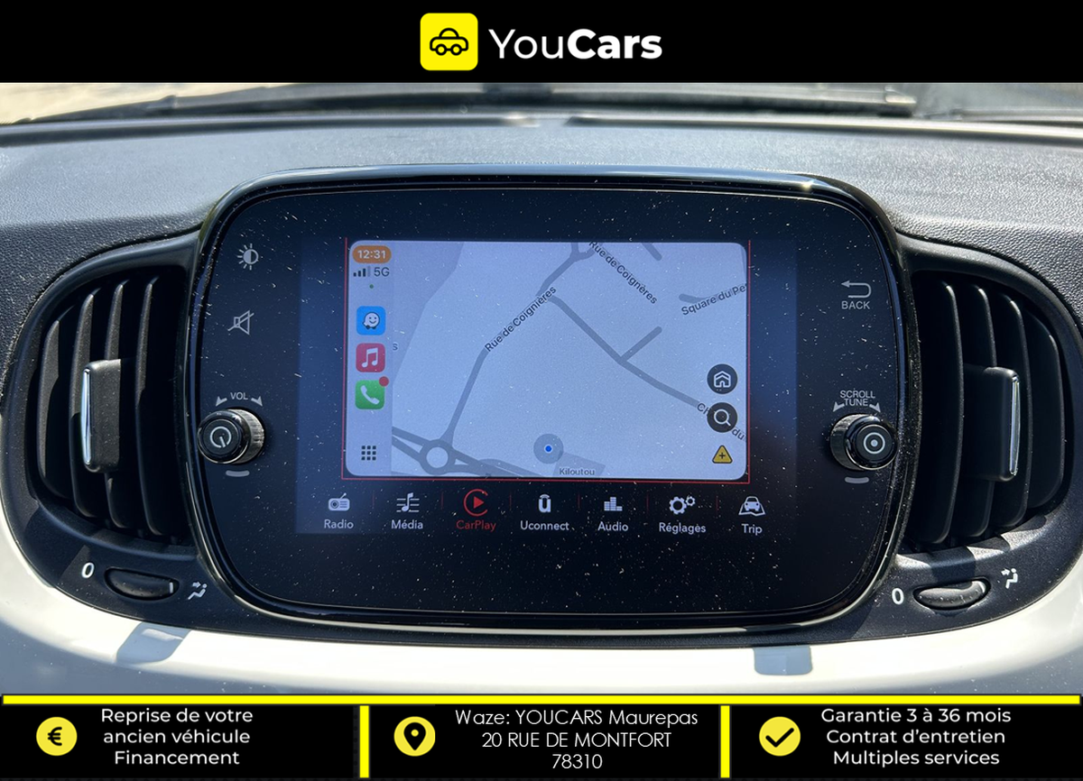 Abarth 500C CABRIOLET lounge Phase 3 1.0 BSG 70 cv 1ER MAIN - ENTRETIEN FIAT - CARPLAY